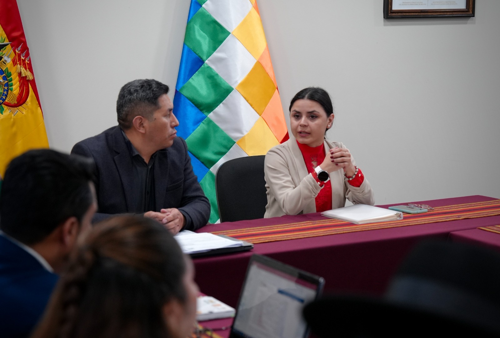 Ministro Mamani entrega información a la comisión de transición del presidente electo Paz