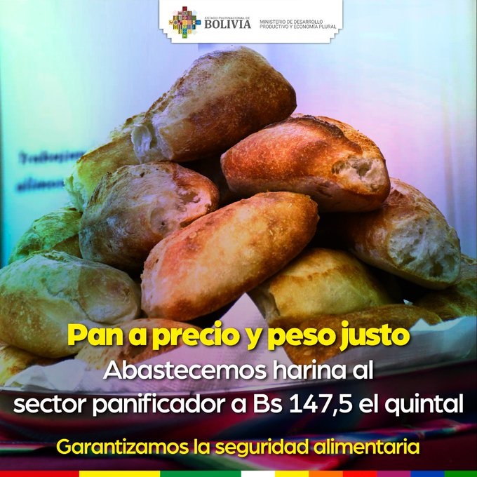 Gobierno garantiza abastecimiento de harina a Bs 147 el quintal para mantener el peso y precio justo del pan