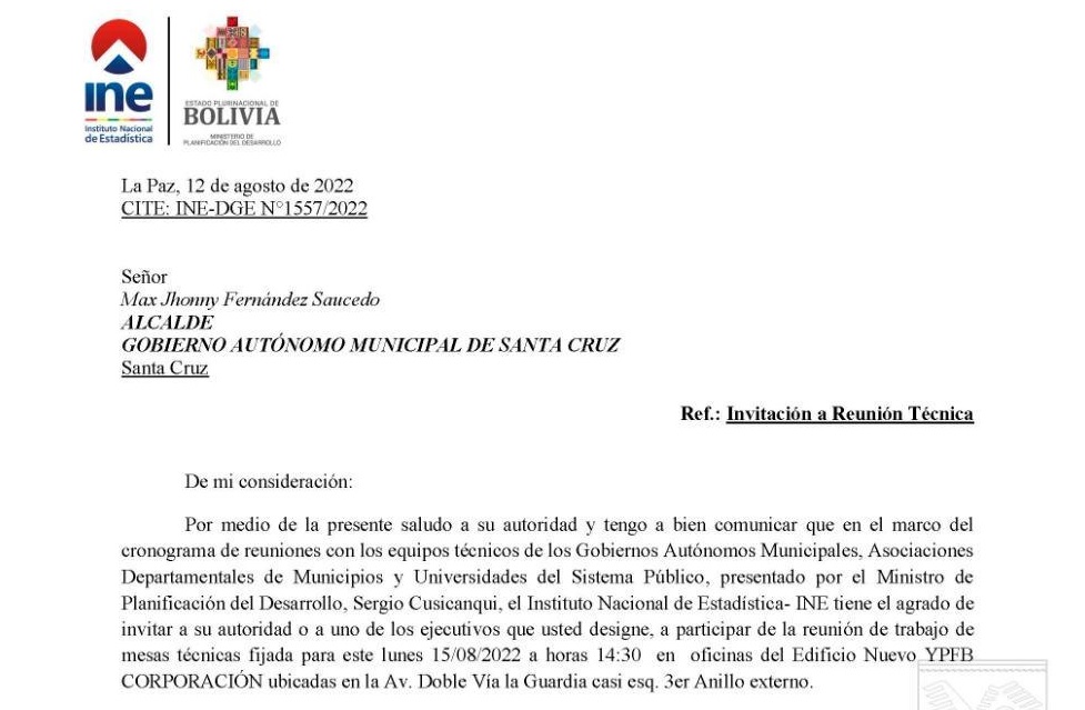 INE invita al alcalde de Santa Cruz a la reunión técnica del lunes