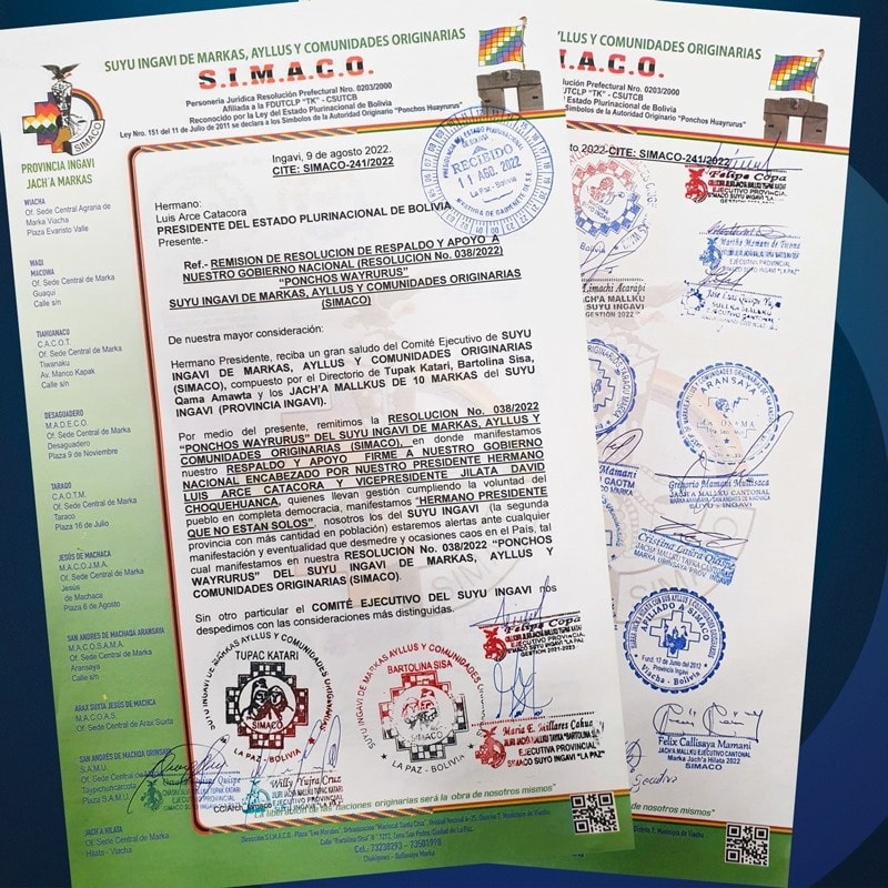 Arce agradece el apoyo de los "Ponchos Wayrurus” y denuncia que la derecha “solo propone caos y división”