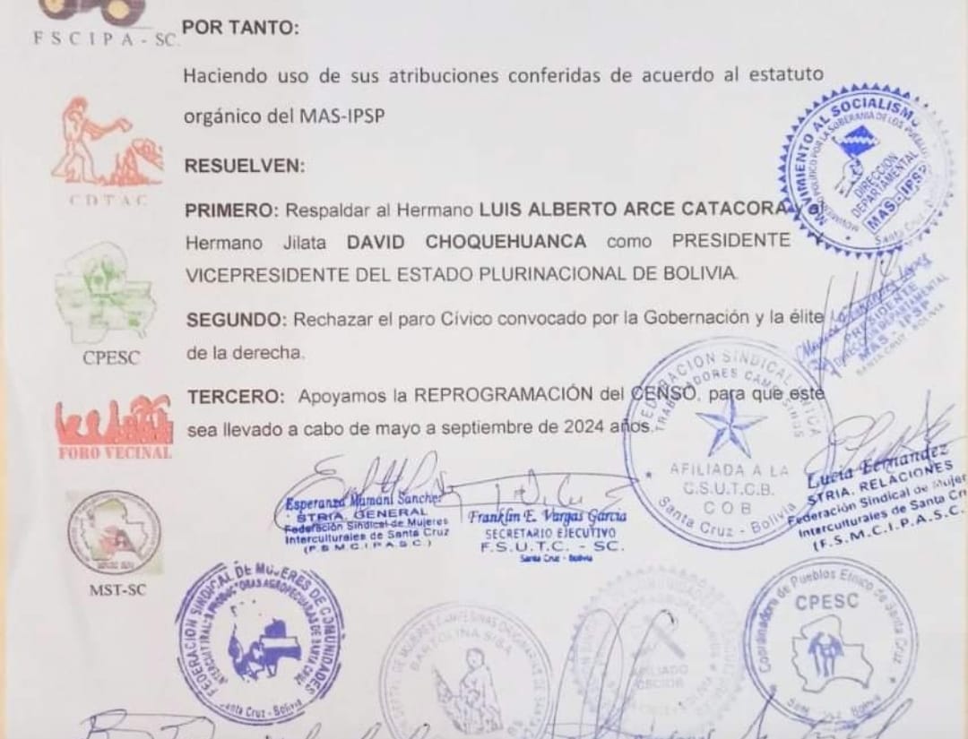 Organizaciones sociales respaldan al Gobierno de Arce y rechazan el paro promovido por Camacho