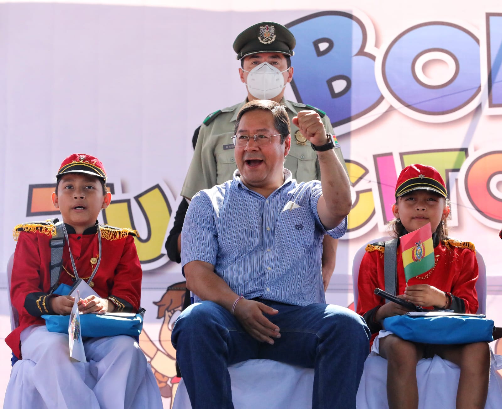 Presidente Arce en Warnes: “Nada ni nadie detiene el pago del Bono Juancito Pinto”