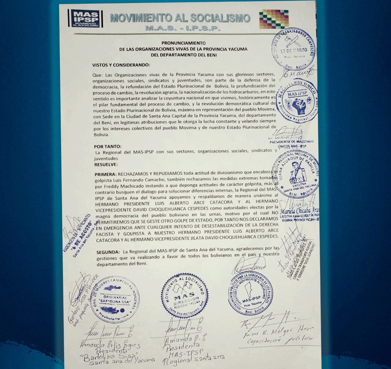 Presidente Arce afirma que el MAS-IPSP está unido, firme y alerta ante los intentos de la vieja derecha golpista