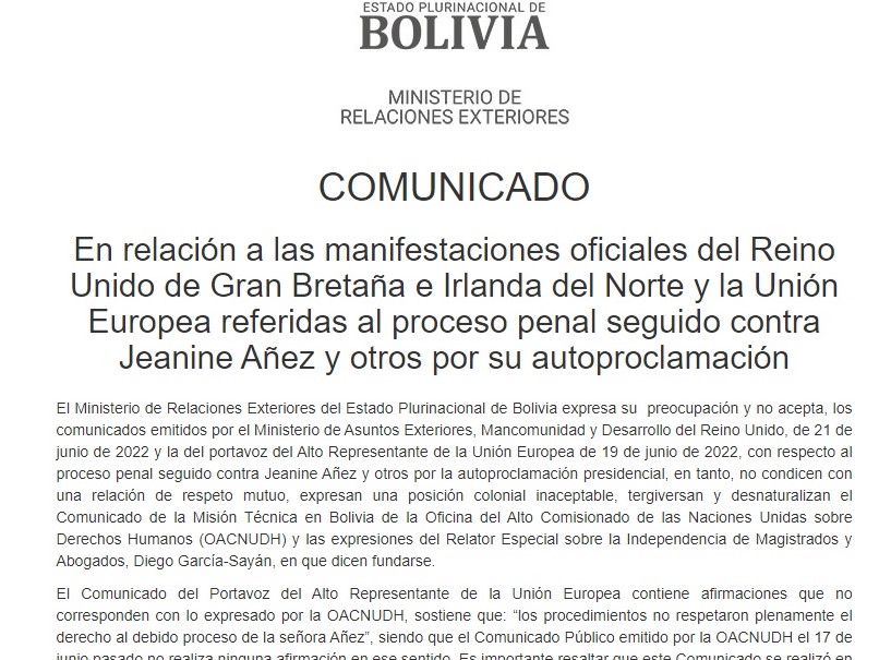 Cancillería: Comunicados del Reino Unido y la Unión Europea tergiversan trabajo del Alto Comisionado de las Naciones Unidad y del relator García-Sayán 