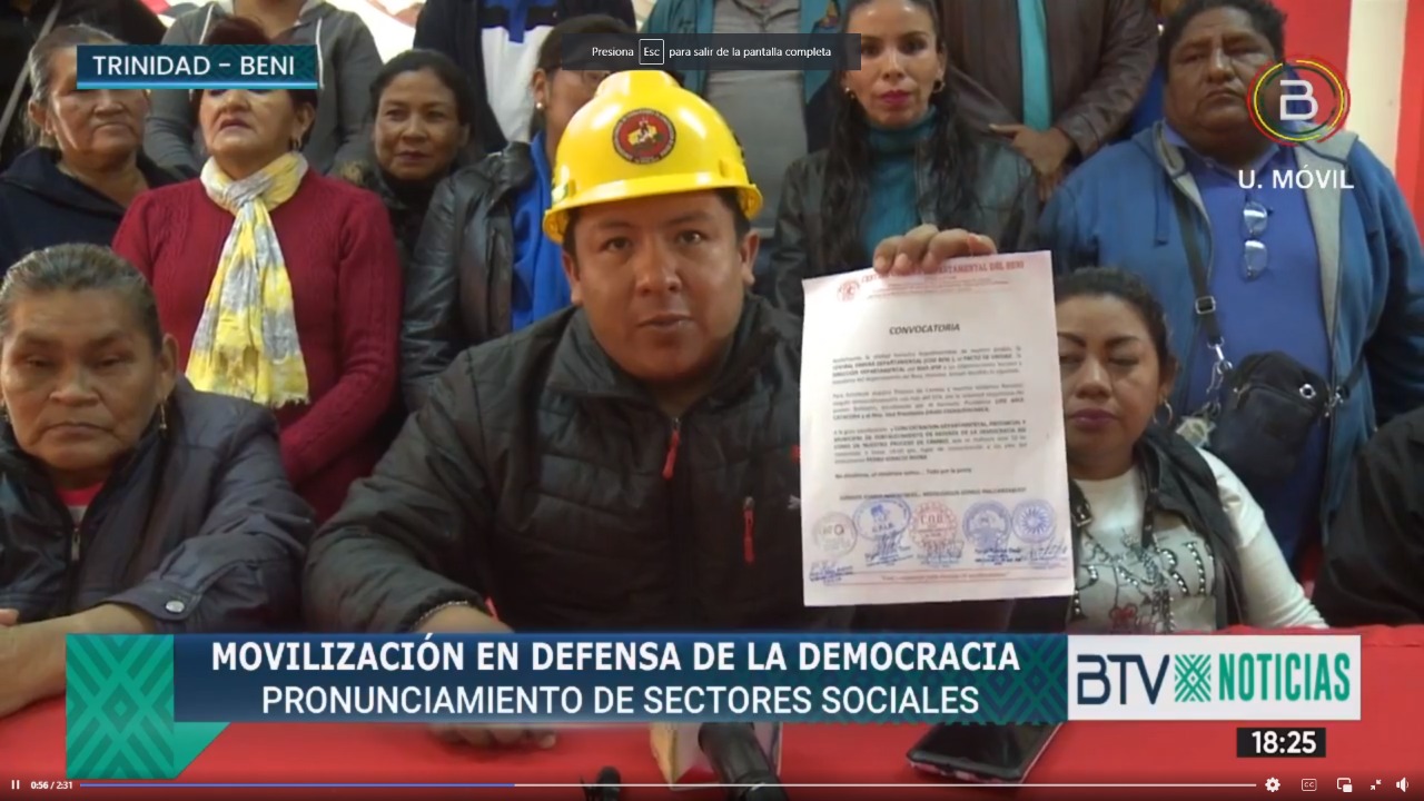COD Beni se movilizará en defensa del Gobierno y de la democracia el 10 de noviembre