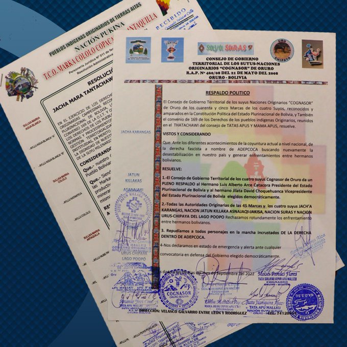 Suyos de Oruro expresan respaldo al Gobierno