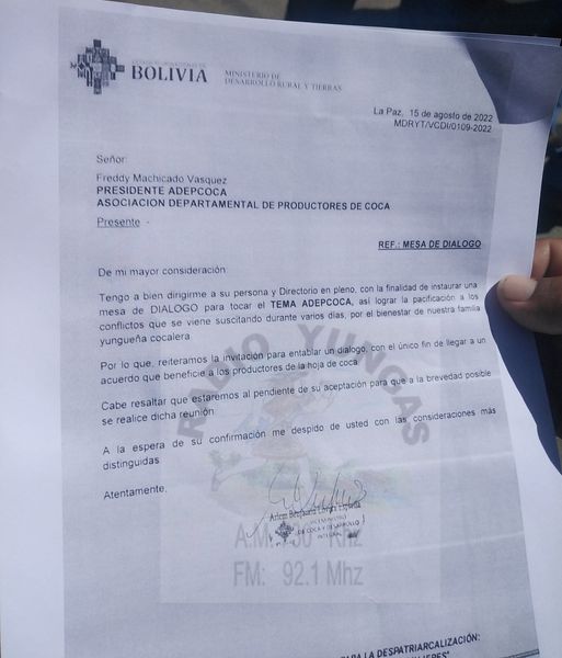 Gobierno invita al diálogo a dirigente Machicado para solucionar el conflicto de Adepcoca