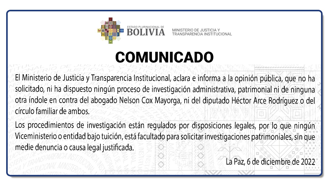 Ministerio de Justicia niega que haya solicitado investigar a exviceministro Cox o al diputado Arce