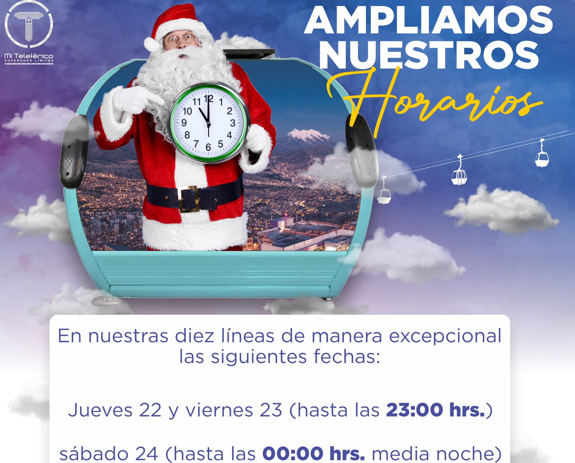 Mi Teleférico amplía horarios de atención este jueves y viernes hasta las 23.00 y el sábado hasta la medianoche