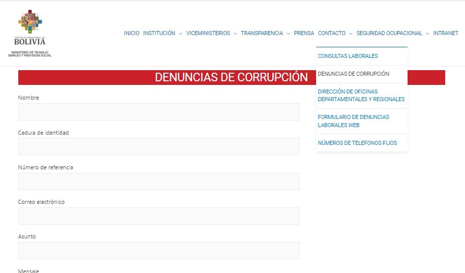 El Ministerio de Trabajo tiene habilitada su página web para recibir denuncias de corrupción