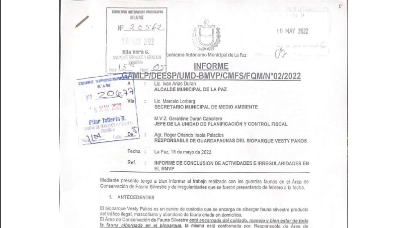 Informe municipal establece que el Bioparque Vesty Pakos se encuentra en “situación crítica”
