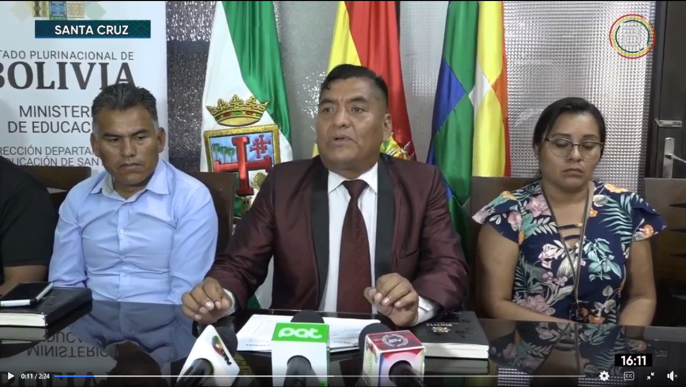 Dirección de Educación dispone continuidad presencial de labores escolares de darse paro en Santa Cruz
