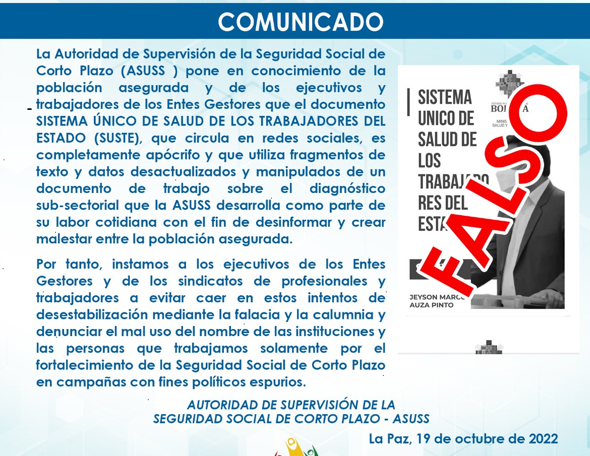 ASUSS califica de apócrifo documento de “SUSTE” y llama a no caer en “intentos de desestabilización”