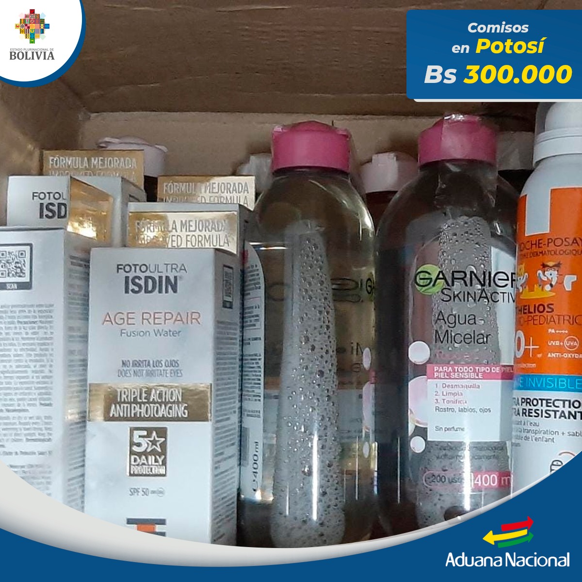 Aduana comisa alimentos, cerveza y cosméticos de contrabando en Potosí