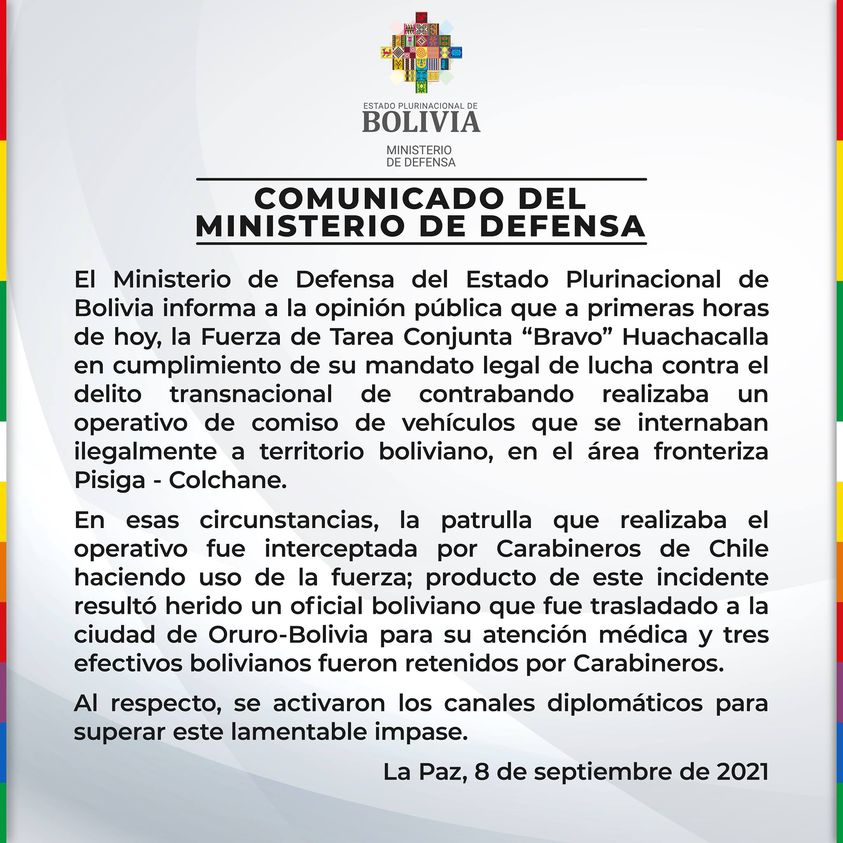 Ministerio de Defensa aclara que los militares retenidos por carabineros chilenos realizaban operativos contra el contrabando