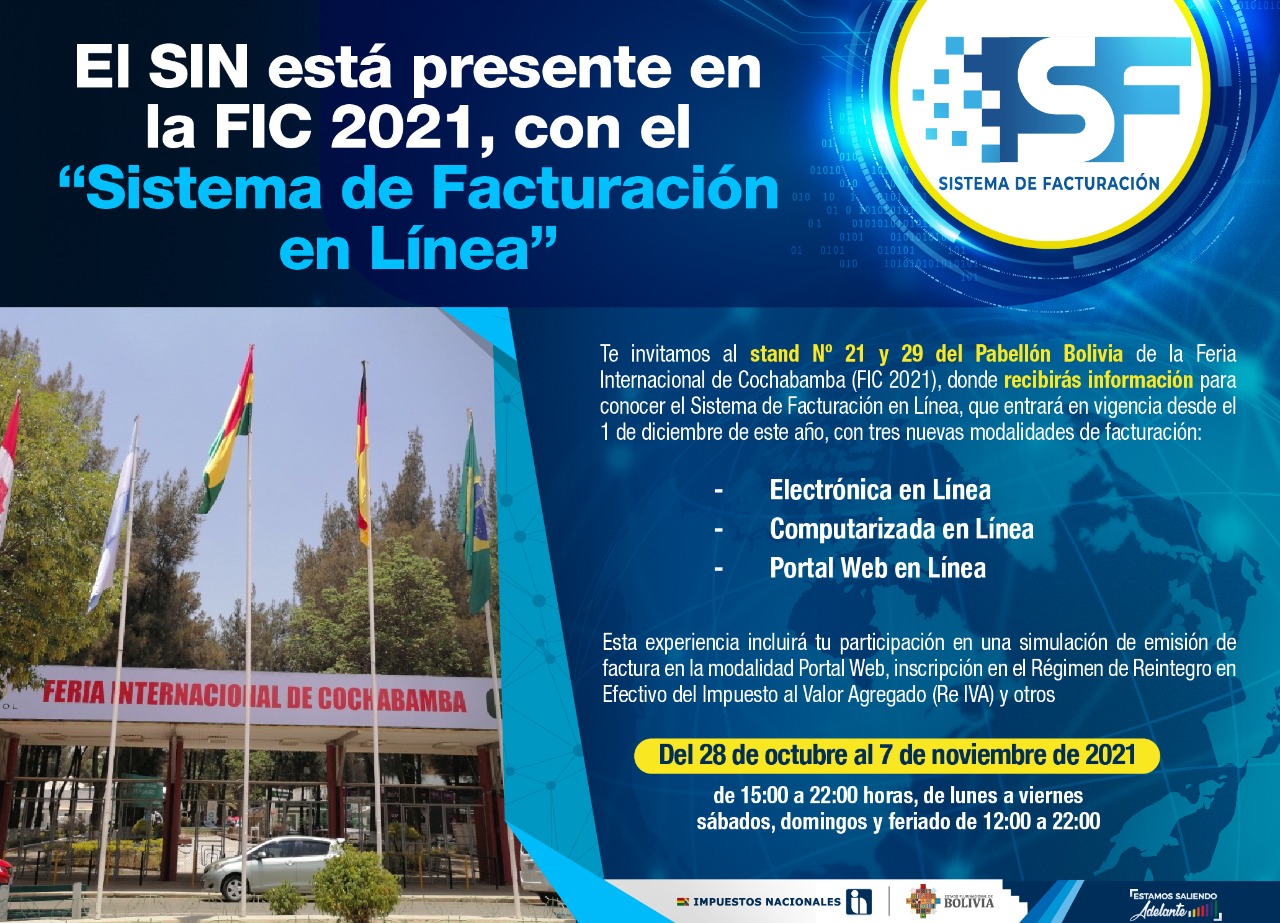 Impuestos orientará sobre el uso del sistema de facturación en la FIC 2021 de Cochabamba