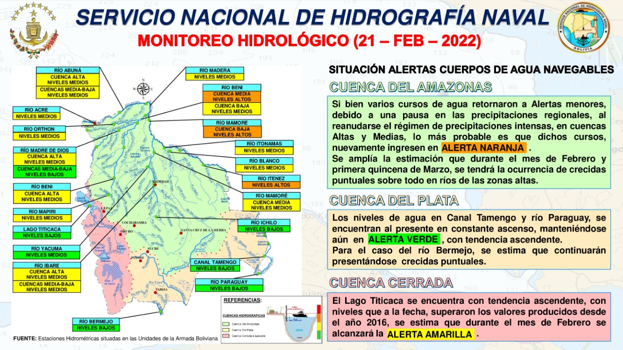 Prevén crecida de ríos en la cuenca del Amazonas en Bolivia este mes y la primera quincena de marzo