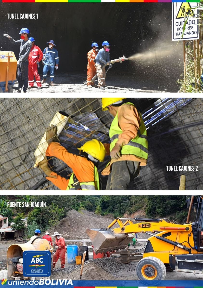 Comienza fase final de construcción de tres túneles y un puente en tramo Santa Bárbara - Caranavi