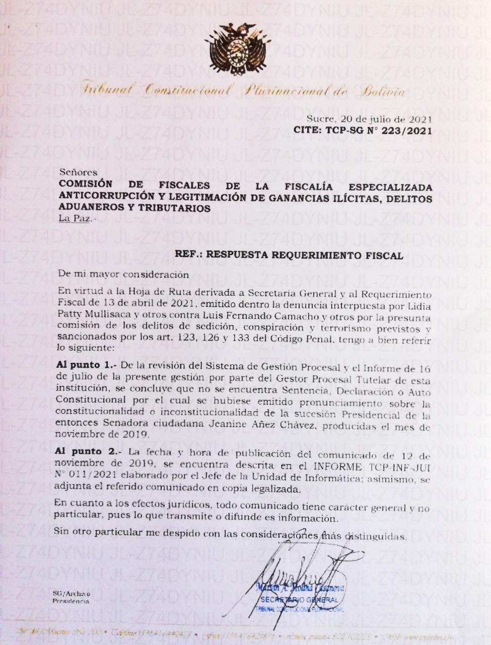 Tribunal Constitucional derrumba la “sucesión constitucional” de Jeanine Áñez en 2019