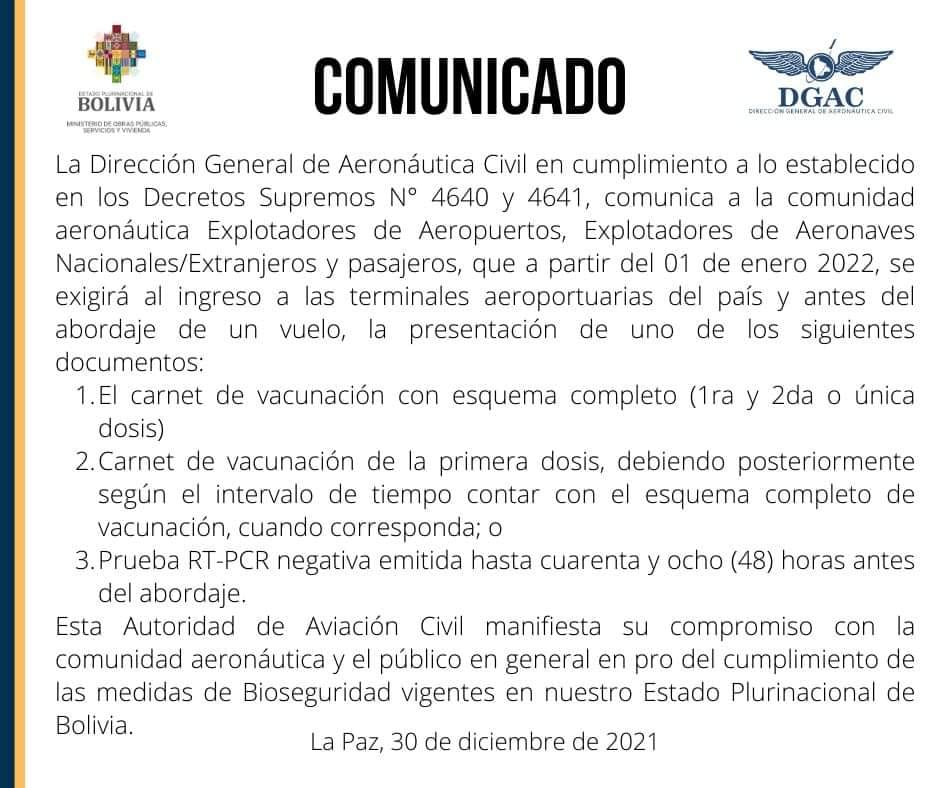 DGAC exigirá el carnet de vacuna anticovid al ingreso de terminales aeroportuarias del país