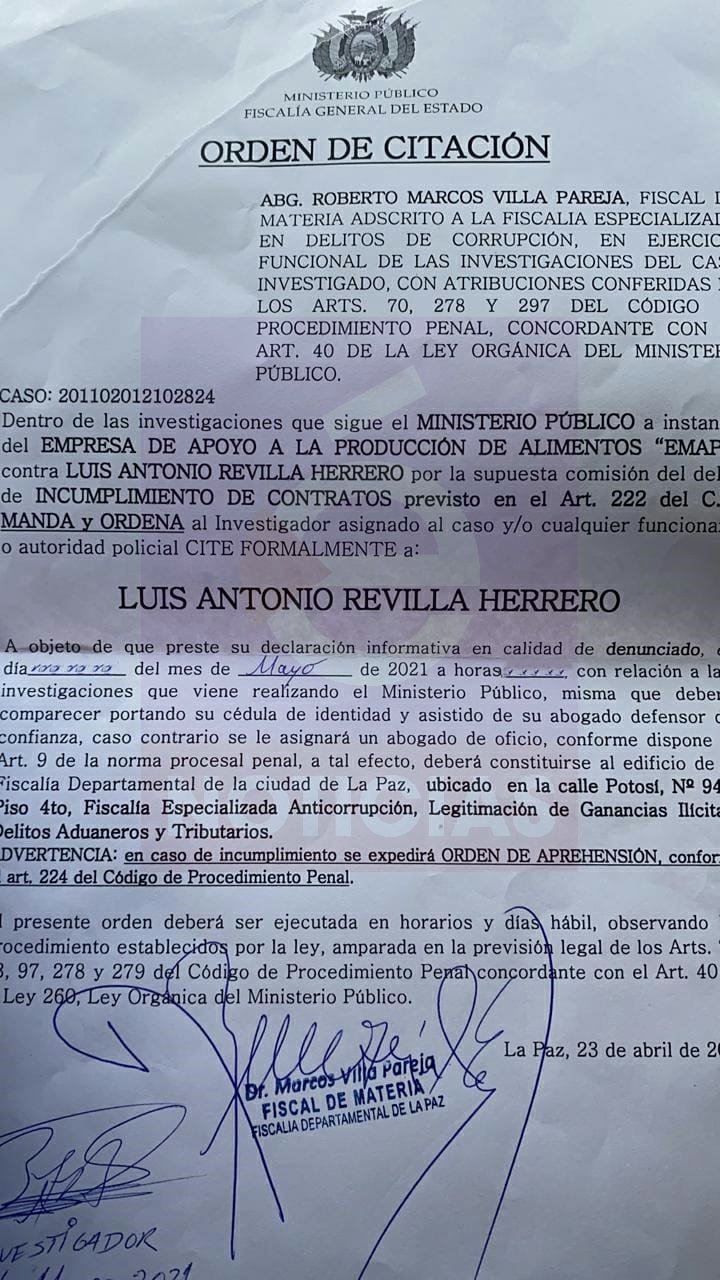 Fiscalía cita al exalcalde Luis Revilla por el caso de incumplimiento de contratos con Emapa