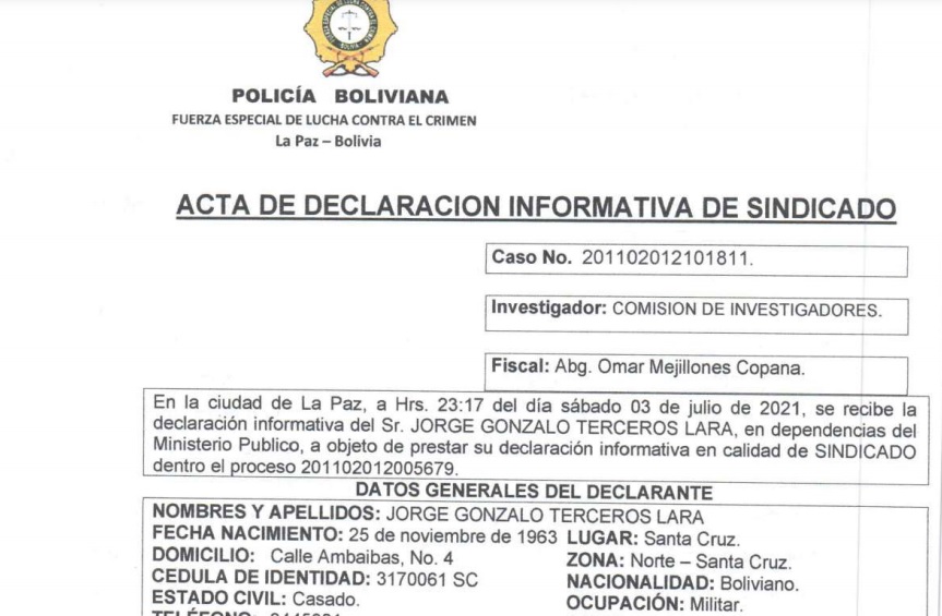 Excomandante señala a Kaliman por la insubordinación de 2019 pero no recuerda si habló con Tuto Quiroga