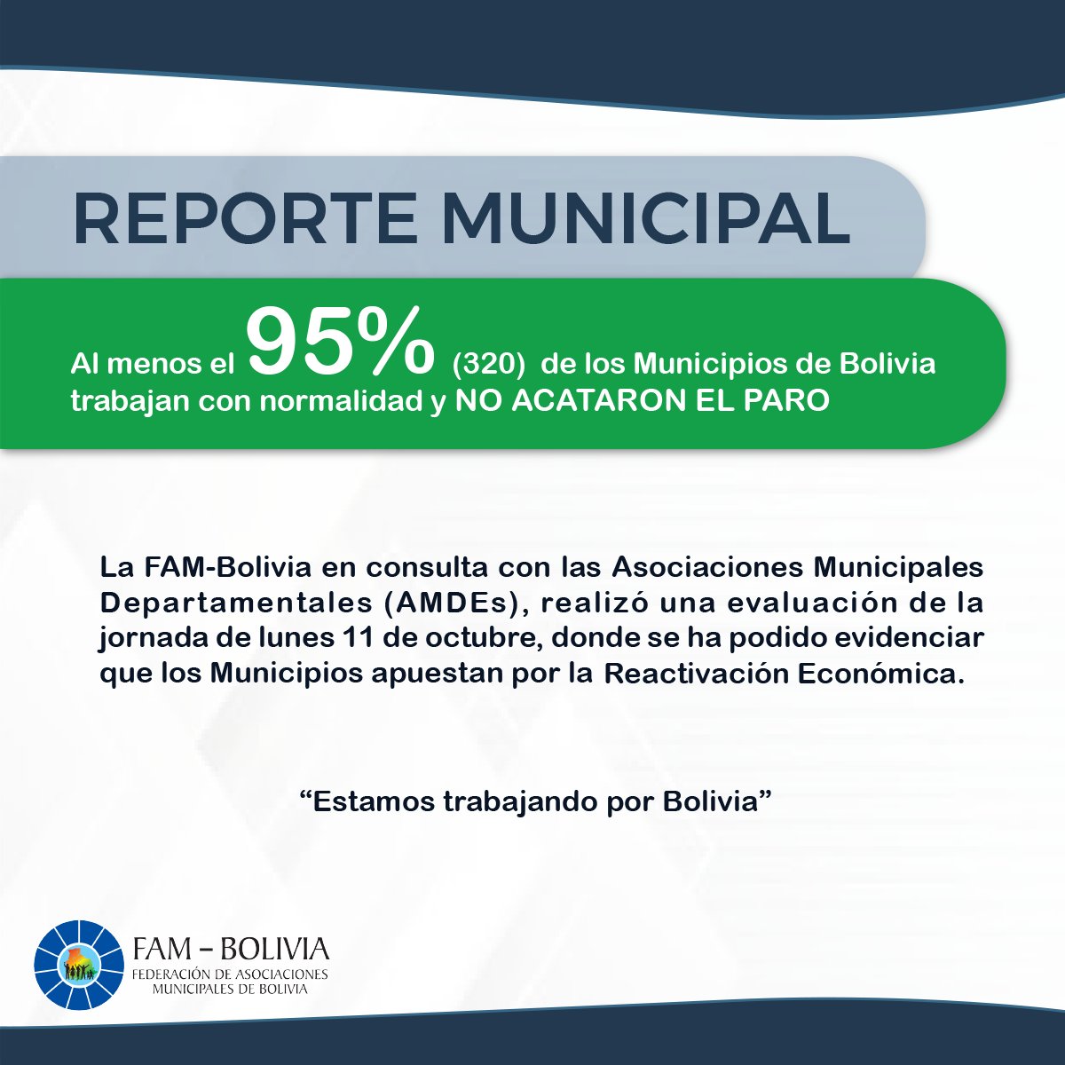 FAM - Bolivia asegura que el 95% de los municipios no acató el paro