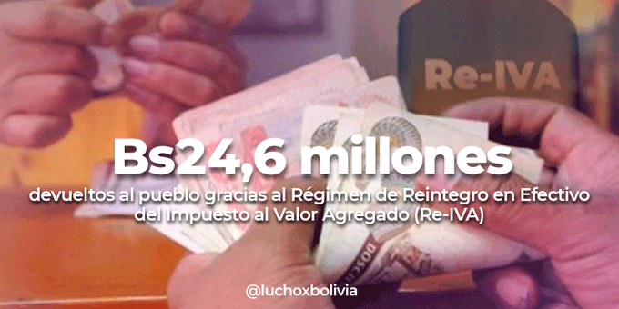 Gobierno paga Bs 24,6 millones a beneficiarios del Re-IVA a noviembre de 2021