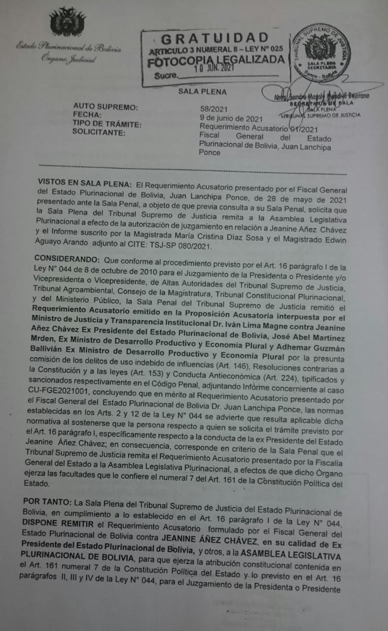 Tribunal Supremo de Justicia remite al Legislativo tres requerimientos de juicios de responsabilidades contra Áñez y sus excolaboradores
