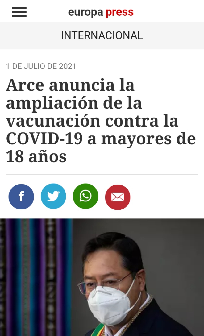 Prensa internacional destaca anuncio del presidente Arce sobre vacunación a jóvenes mayores de 18 años