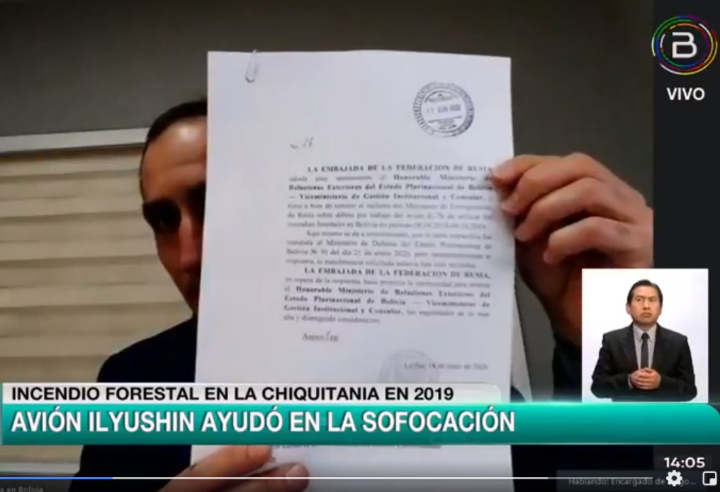 Rusia responsabiliza al régimen de Áñez por el no pago de gastos operativos de avión bombero