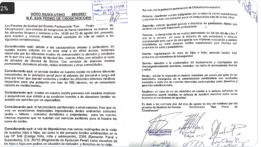 Reclusos de Chonchocoro exigen igualdad de derechos y cuestionan privilegios de Áñez tras la muerte de uno de sus compañeros