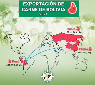 Exportación de carne bovina boliviana a China, Rusia y Perú llega a 13.830 toneladas