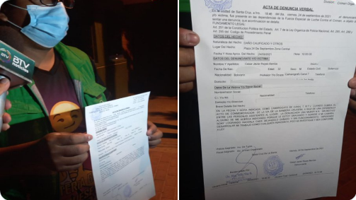 Camarógrafo de Bolivia Tv presenta denuncia por agresiones y atentado a la libertad del trabajo