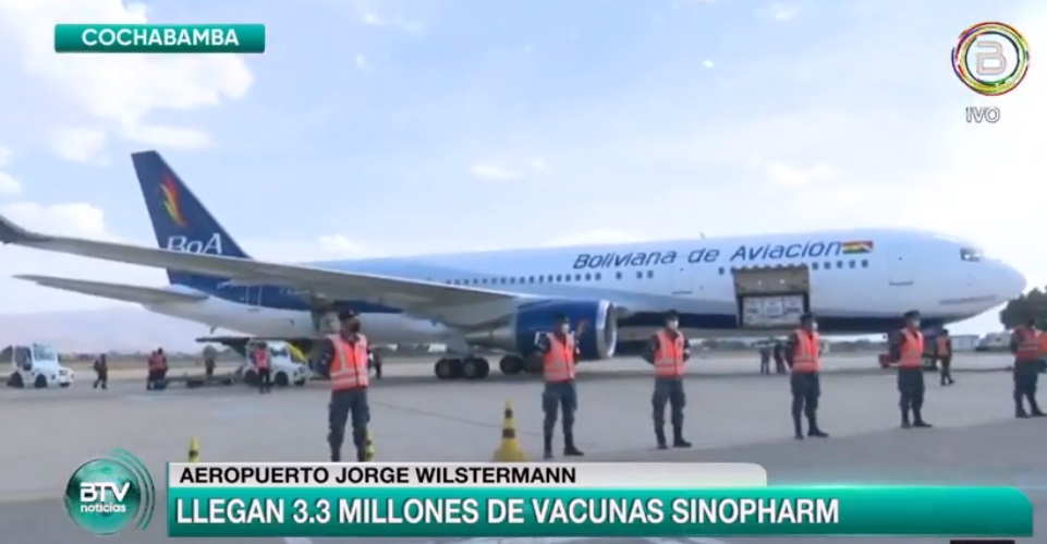 Bolivia recibe 3,3 millones de vacunas Sinopharm, la cantidad más grande en lo que va del año (amplia)