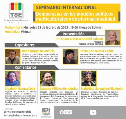 El TSE realizará el seminario internacional sobre “Democracias en los modelos políticos multiculturales y de plurinacionalidad”