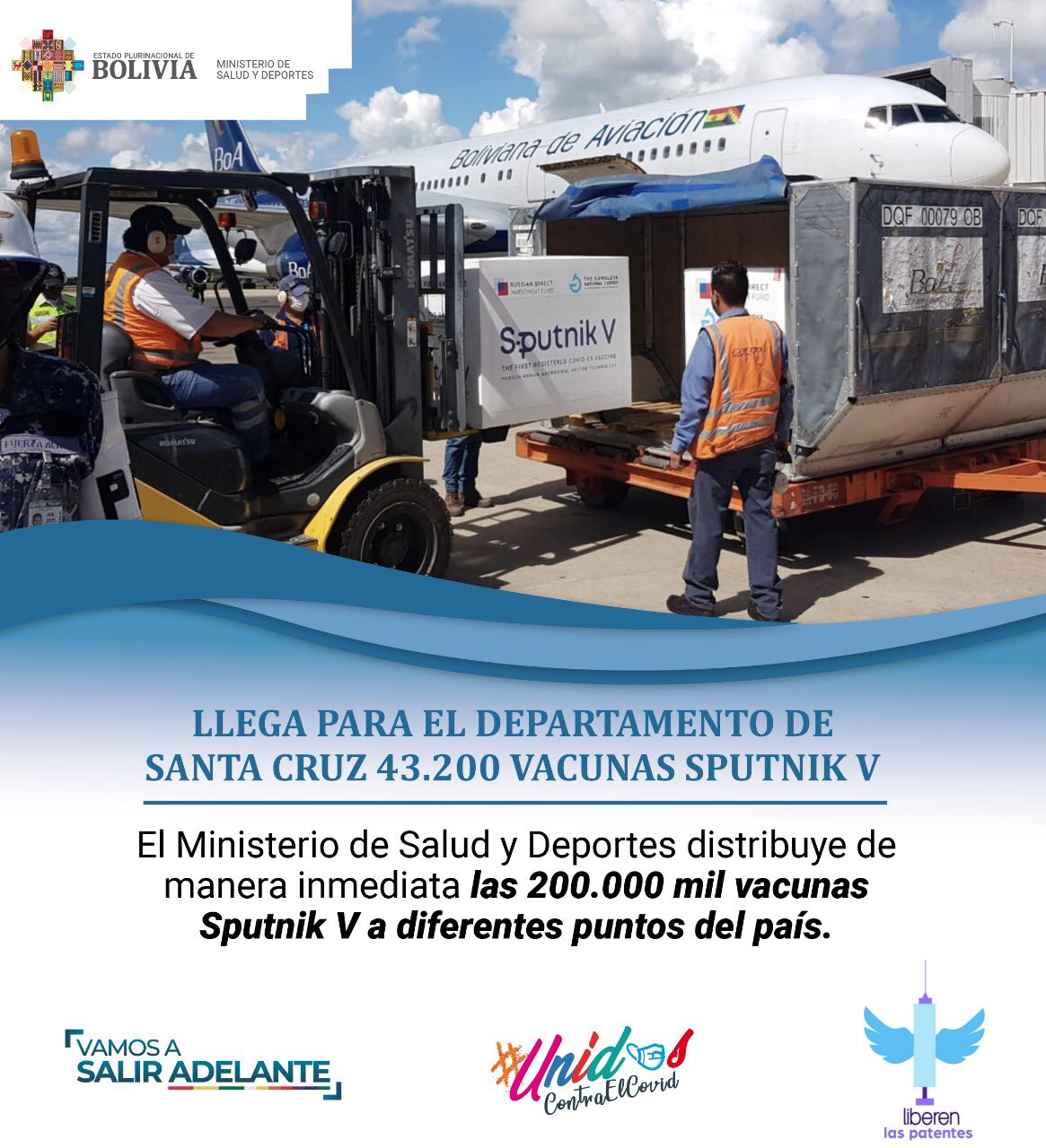 En un contexto global de escasez, Santa Cruz recibe 43.200 nuevas dosis de vacunas Sputnik V contra el COVID-19