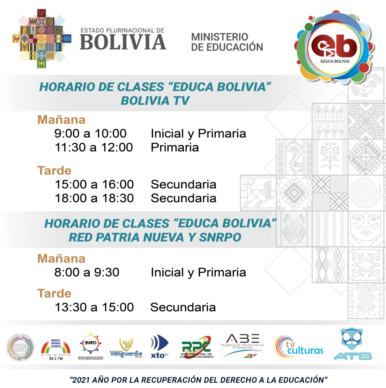 Arranca inédito programa ‘Educa Bolivia’ con 10 materias difundidas en medios estatales