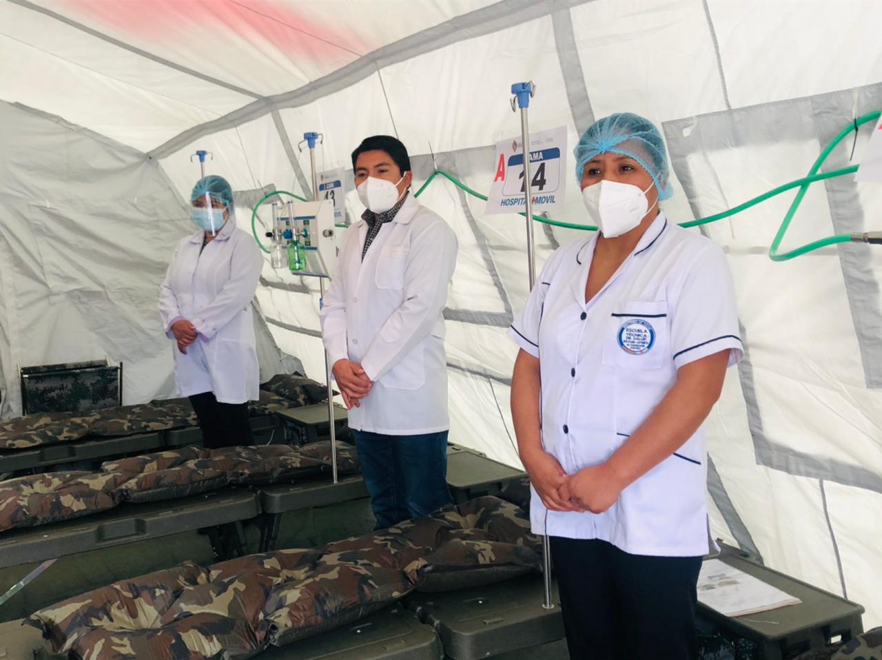 Gobierno inaugura un hospital móvil con generador de oxígeno en Cochabamba