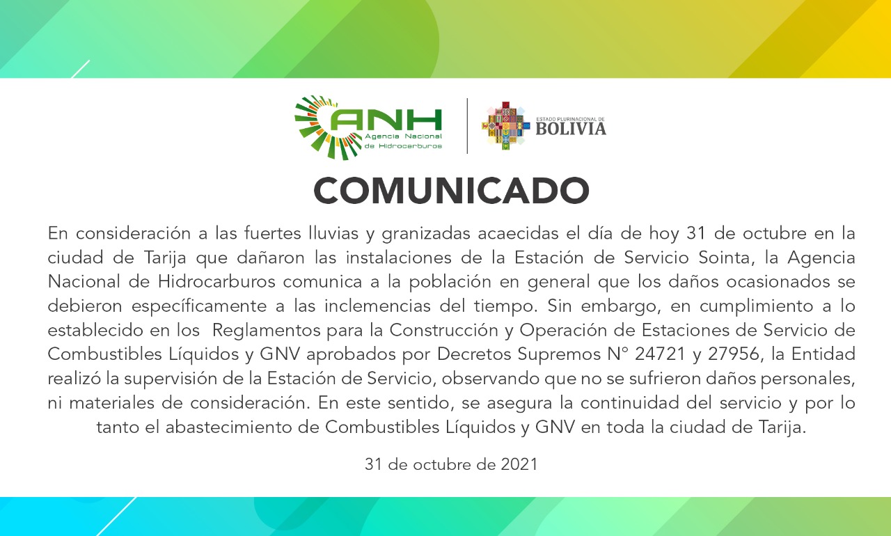ANH supervisa estación de servicio Sointa de Tarija para verificar daños por lluvias y granizada