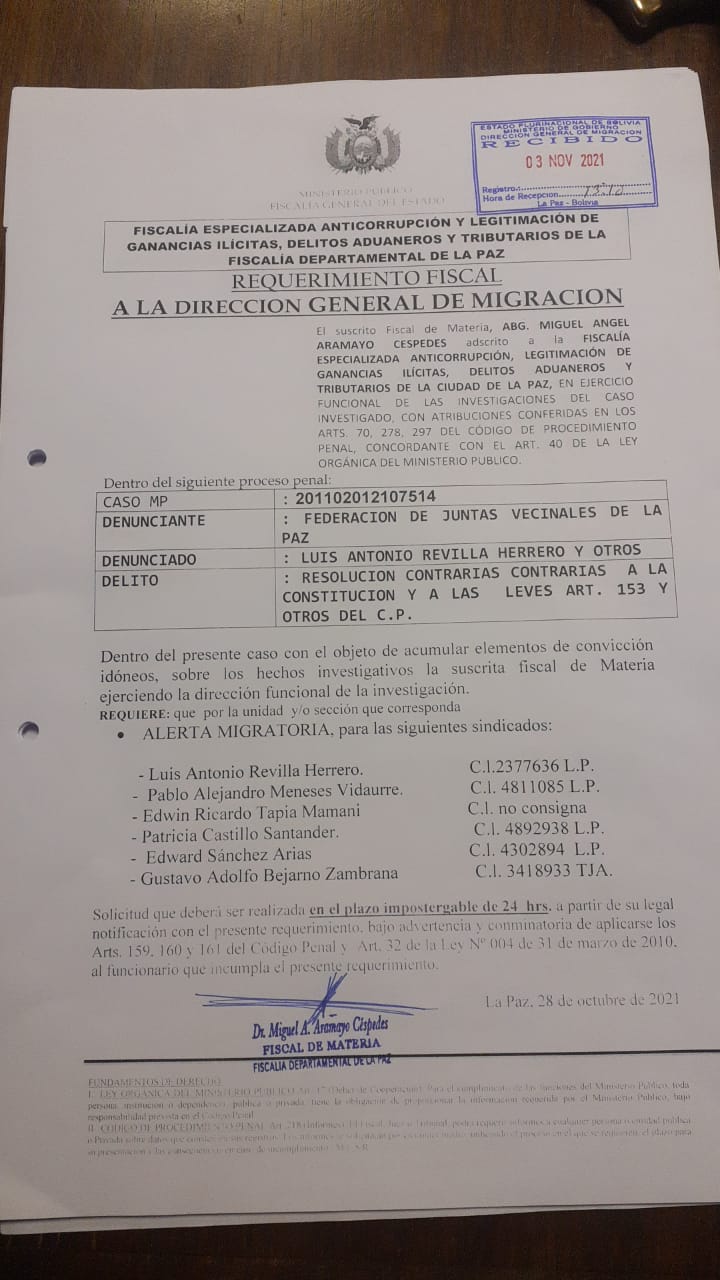 Fiscalía solicita alerta migratoria contra Luis Revilla