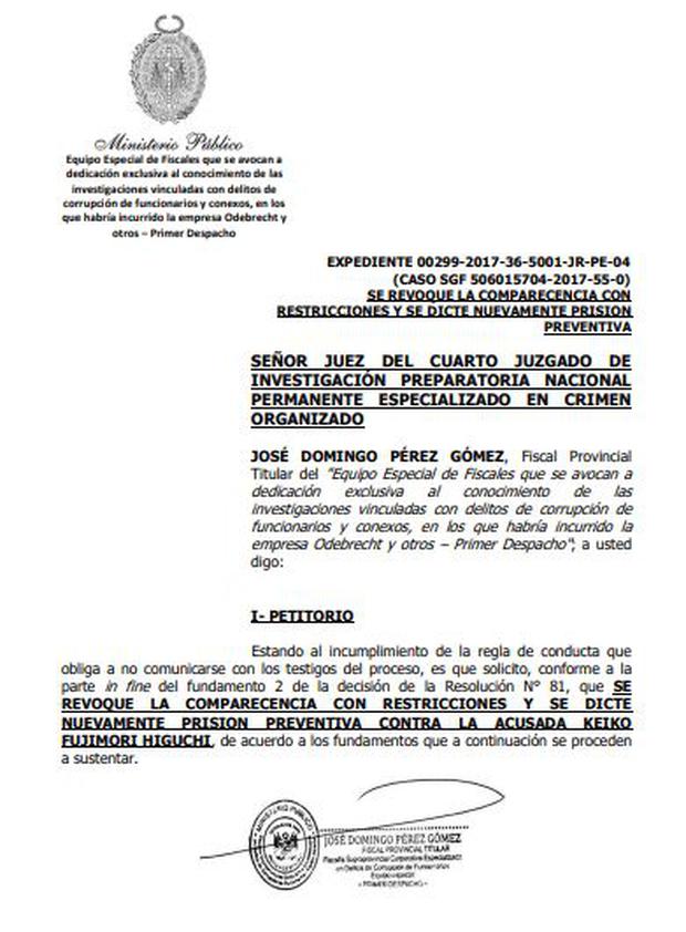 Piden revocar comparecencia con restricciones y se dicte prisión preventiva contra Keiko Fujimori